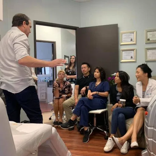 Guests gathered at an open-house event inside the studio
