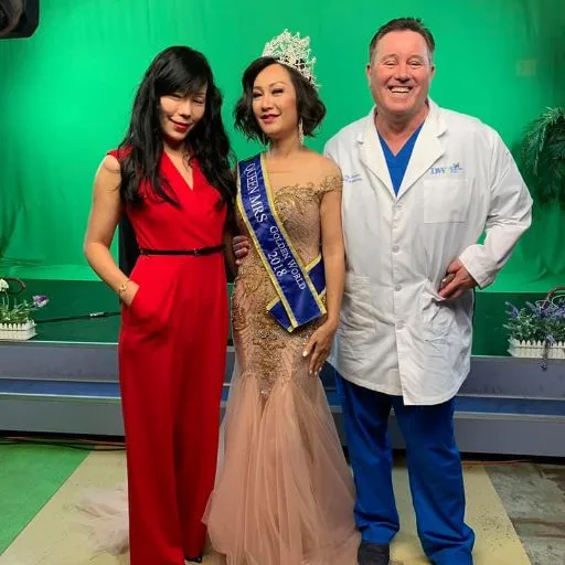 Two pageant contestants with James Hooper on a photo set
