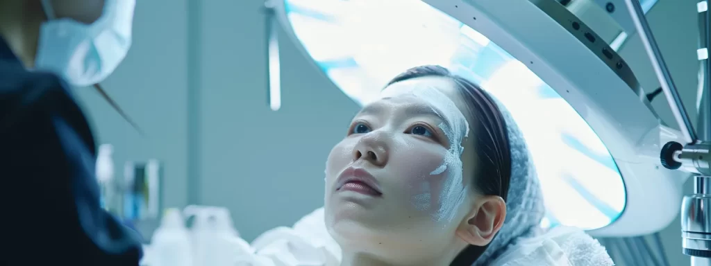a professional clinic setting with advanced heat and laser technology being used for eyelid and facial rejuvenation treatments, showcasing the advanced techniques of ultherapy and ultrasound skin tightening.