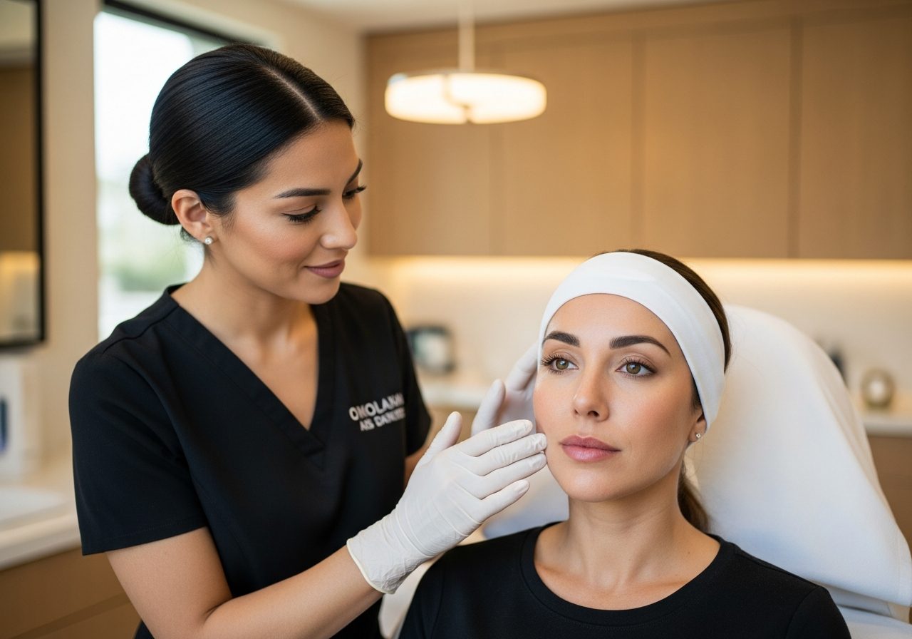 Filler-removal consultation assessing cheeks and lips