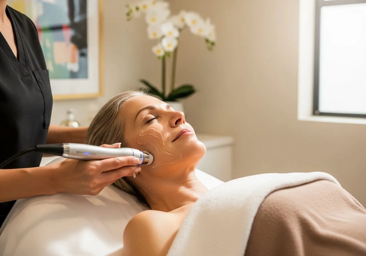 Relaxed mature woman during a facial contouring treatment