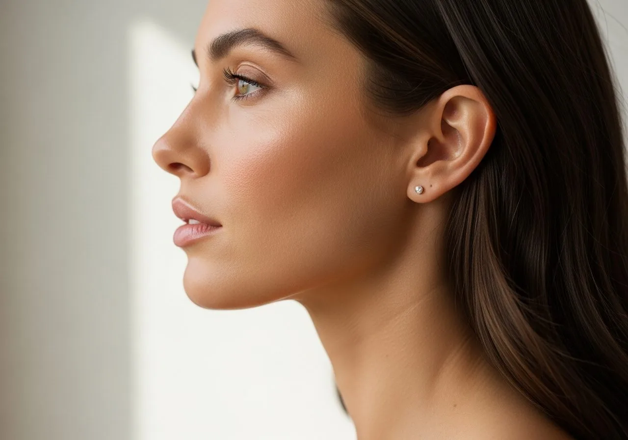 Firm sculpted jawline and neck profile