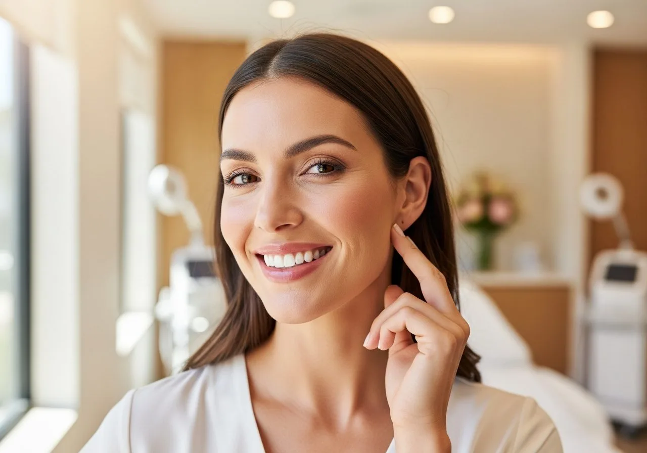 Confident woman touching her defined jaw