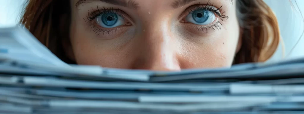 a focused patient, surrounded by a stack of informative questions, ready for an ultherapy consultation.