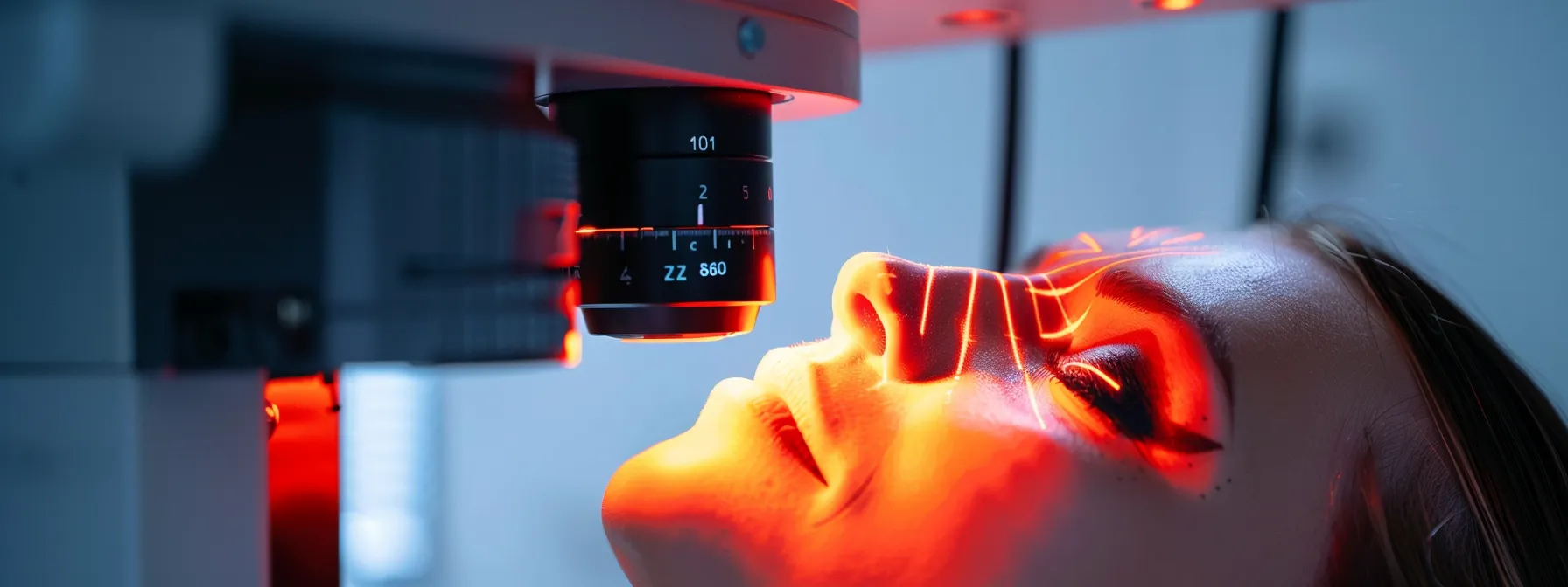 a futuristic-looking laser machine targeting the neck area with precision and intensity.