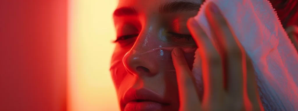 a person gently applying a soothing gel on their face, with a soft cloth nearby to reduce redness and swelling after undergoing ultherapy.