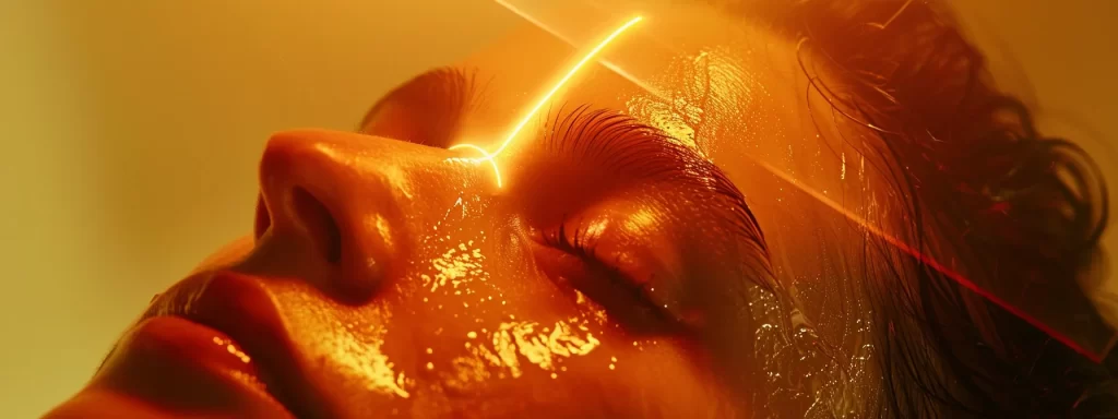 a bright laser beam gently heating and tightening the skin of a patient's face during a professional laser skin tightening procedure administered by an aprn.