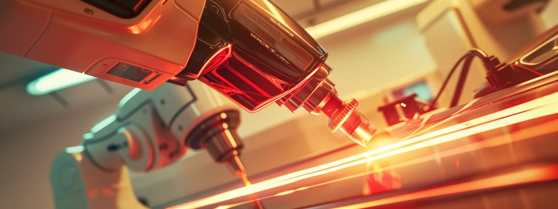 a bright, modern laser machine gently tightening skin on a person's face, contrasting against a backdrop of outdated surgical tools.