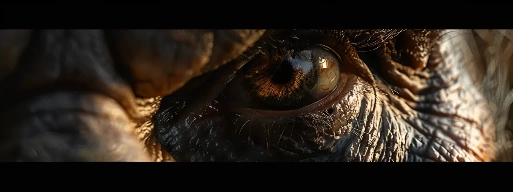 a close-up photo of a wrinkled eye area, showing distinct crow's feet caused by environmental factors, genetics, and lifestyle habits.