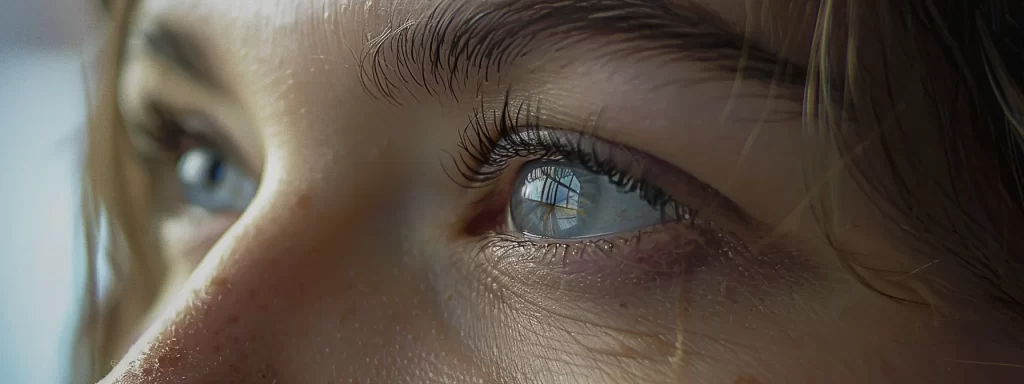 a close-up photo of a woman's eyes with sagging skin, wrinkles, and puffiness, showcasing the potential need for a non-surgical eye lift with restylane and hyaluronic acid treatments.