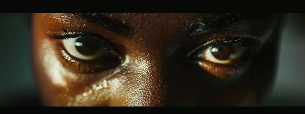 a close-up photo of a person's tired eyes with dark under-eye circles, emphasizing the thinning skin and visible blood vessels, highlighted under harsh lighting.