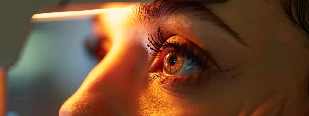 a close-up photo of a person's eyes as radiofrequency skin tightening treatment is being applied, showcasing the process of stimulating collagen production for enhanced eye contours and firmness.