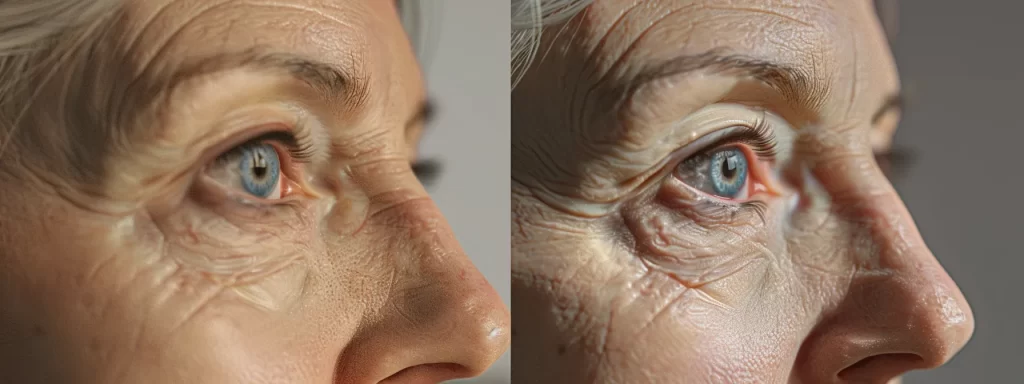 a close-up photo capturing a smooth, lifted upper eyelid after undergoing ultherapy treatment.