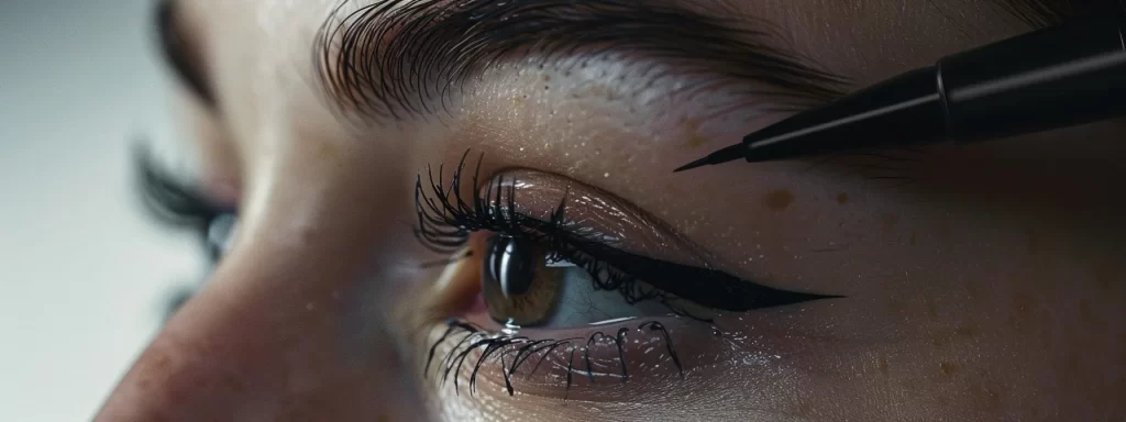 a close-up shot of a plasma pen treatment in action, showing a controlled thermal effect on the eyelids, highlighting the rejuvenating process.