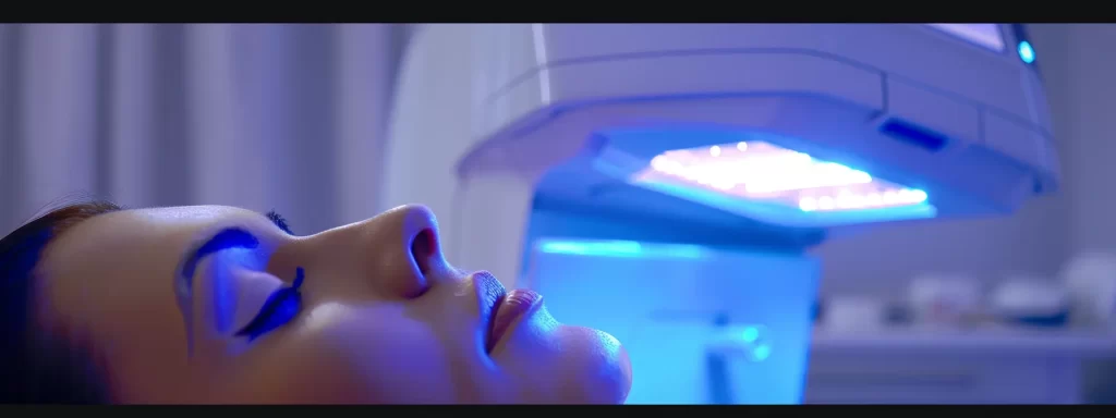 a close-up photo of a specialized ultrasound device emitting energy to stimulate collagen production for smoother and firmer skin around the eyes.