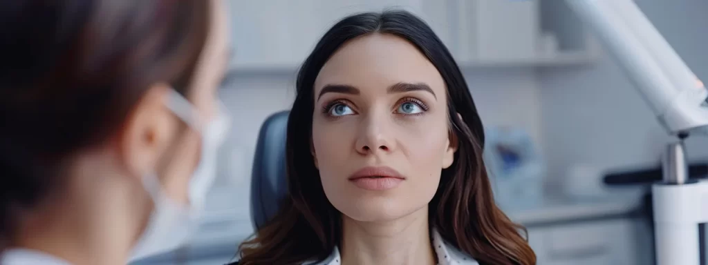 a focused consultation session with a doctor, examining a patient's sagging eyelids before an ultherapy procedure.