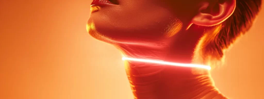 a laser beam delicately sculpting and tightening the skin on a neck, reducing wrinkles and sagging for a more youthful appearance.
