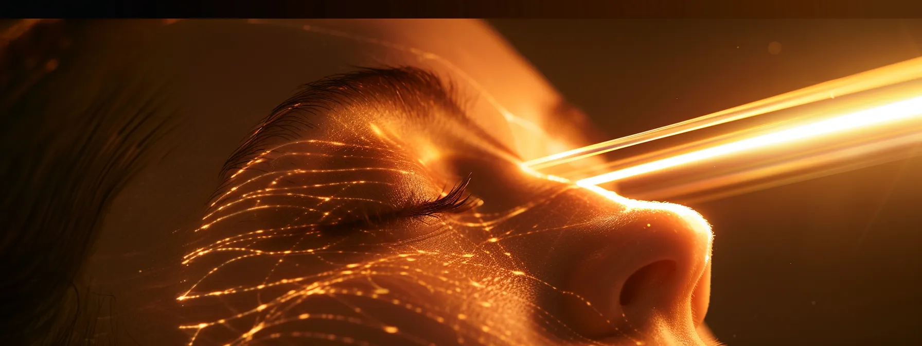 a laser beam gently penetrating the skin, creating a rejuvenating glow.