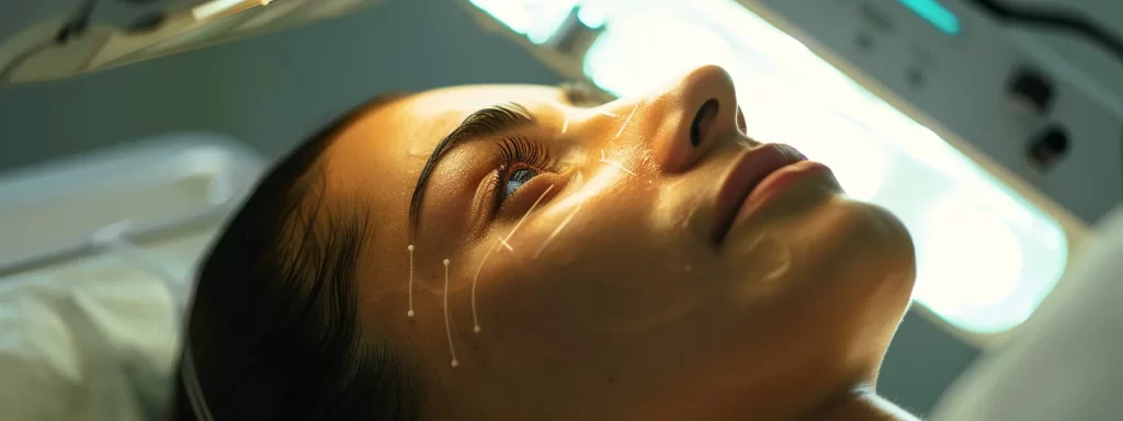 a patient carefully monitoring their facial skin for any signs of swelling or bruising after a pdo thread lift procedure.