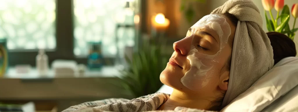 a patient peacefully following post-treatment care instructions at home, surrounded by gentle skincare products and sun protection essentials to support recovery after laser skin tightening.