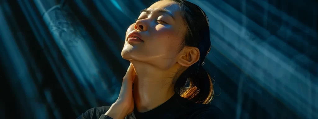 a person elegantly performing neck exercises while applying skincare products, showcasing a seamless blend of self-care routines.