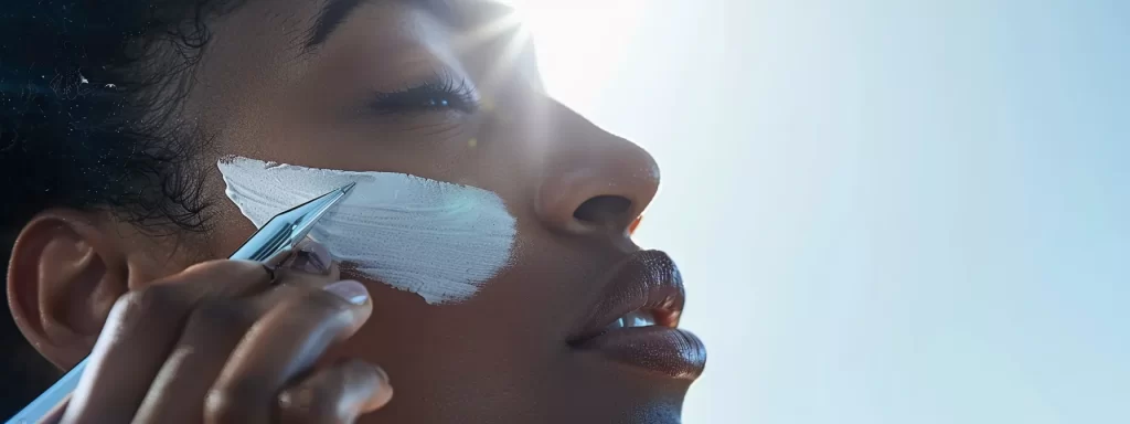 a person gently applying sunscreen to their skin following a plasma pen treatment, with a focus on the healing process and skin hydration.