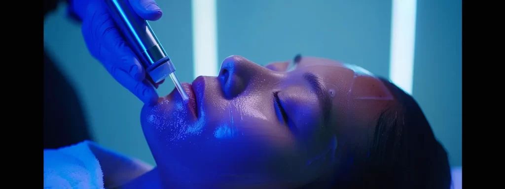 a person receiving a microneedling rf treatment with a specialized serum for enhanced skin rejuvenation.