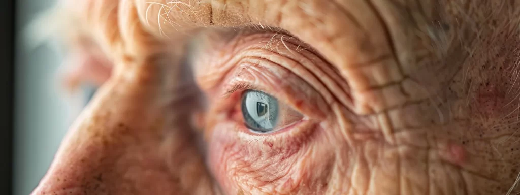 a person's drooping eyelids dramatically obscuring their vision, representing the impact of sagging eyelids on both appearance and functionality.