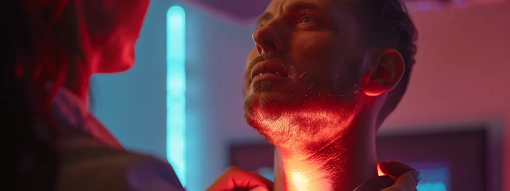 a professional laser treatment specialist carefully assessing a patient's neck for suitability, ensuring safety and optimal results.