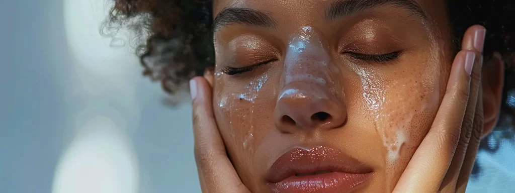 a serene photo of a person applying gentle makeup after a plasma pen treatment, displaying a peaceful and confident demeanor.
