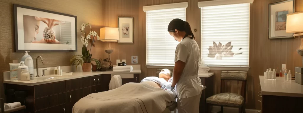 a serene treatment room with a patient comfortably reclined, surrounded by calming decor and a practitioner explaining the procedure with a soothing demeanor.