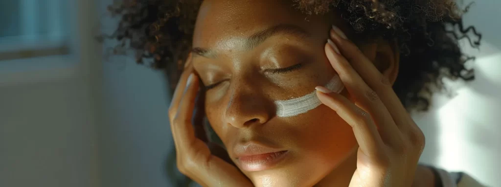 a woman gently applying soothing eye cream to her rejuvenated eyes, with a serene expression, showcasing the importance of aftercare for lasting results.
