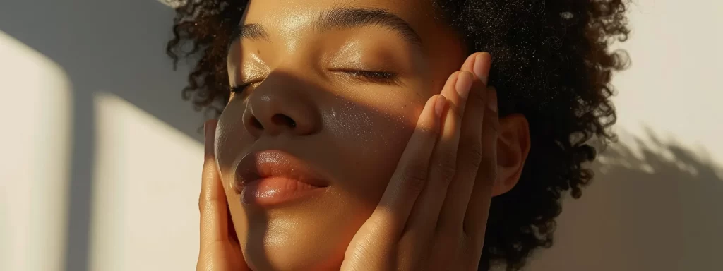 a woman gently massaging her face with knuckles, promoting skin tone and a youthful glow.