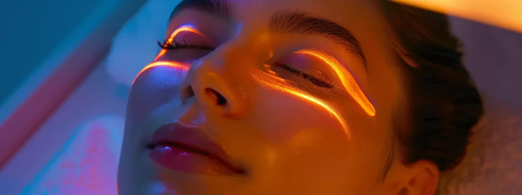 a woman undergoing radiofrequency therapy, with her eyes closed, as the treatment tightens the sagging skin around her eyes and improves her skin texture and elasticity.