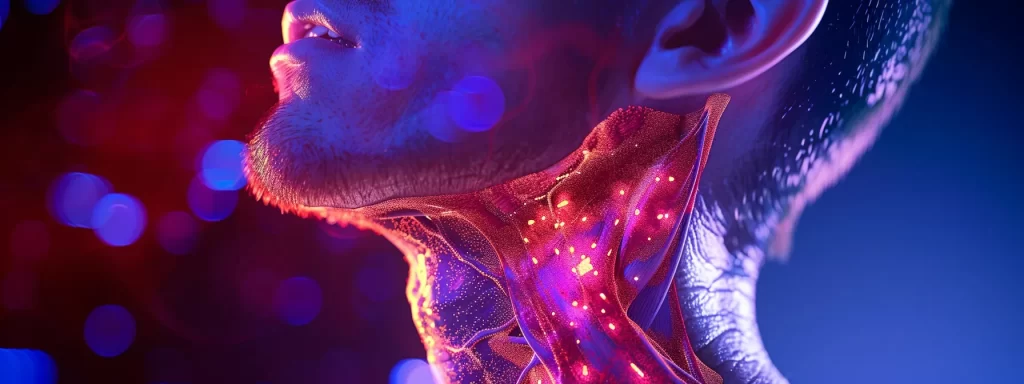 a close-up shot of a healing neck after laser treatment, showing the different depths and intensities of therapy with visible skin conditions for patients to set realistic recovery expectations.