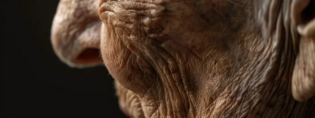 a close-up photo of a wrinkled neck with visible sagging skin, showcasing the effects of aging and skin laxity.