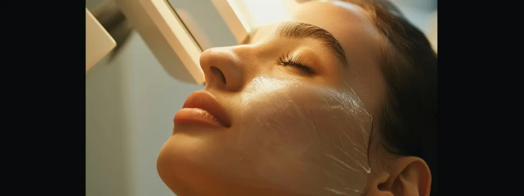 a focused laser beam delicately rejuvenates and lifts the skin on a neck, enhancing its texture and reducing wrinkles.
