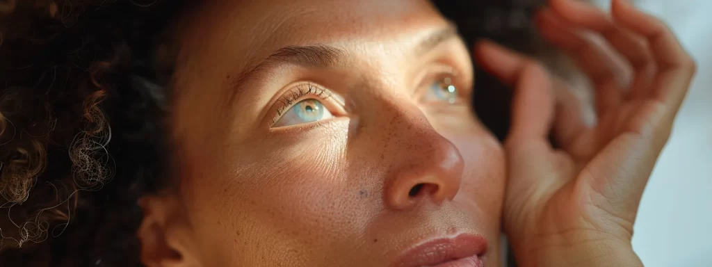a focused skincare professional examining sagging skin around the chin to determine suitability for non-surgical skin tightening.