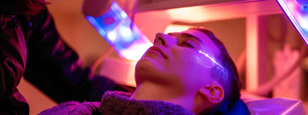 a patient receiving ultrasound therapy for neck rejuvenation, with a focused and attentive technician guiding them through the treatment process.