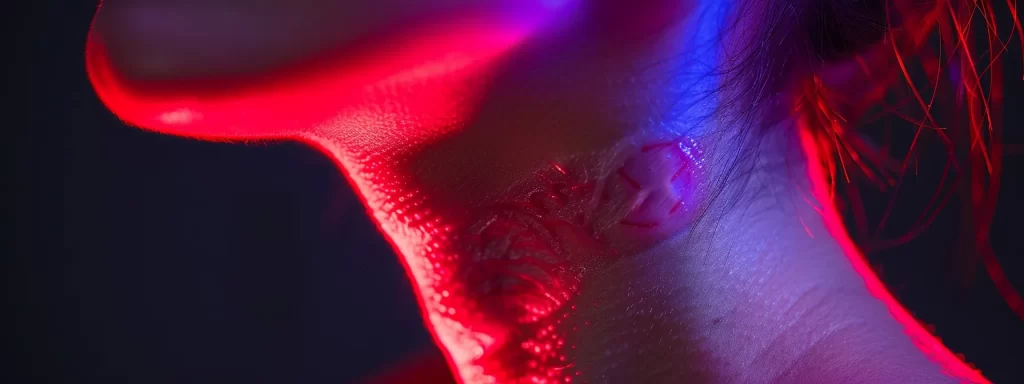 a patient's neck at the 72-hour mark post laser treatment, showing signs of healing with visible redness and swelling.