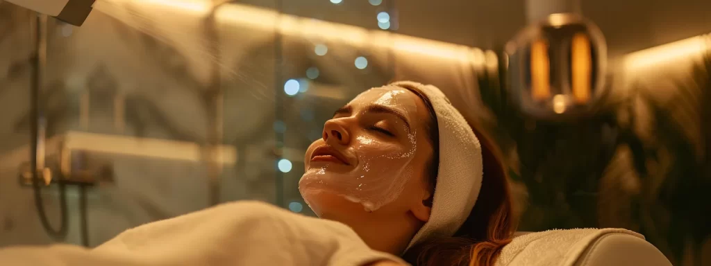 a serene woman in a luxurious spa receiving an ultherapy treatment, with the focused ultrasound device gently tightening and lifting her skin, creating a youthful and rejuvenated appearance.