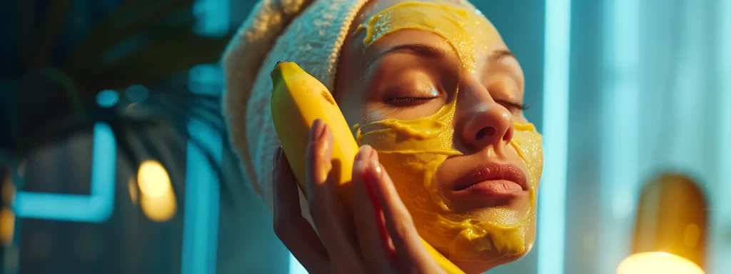 a woman applying a luxurious banana face mask, her skin glowing with hydration and radiance.
