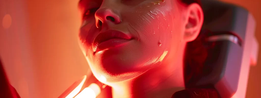 a woman receiving a radiofrequency neck tightening treatment, with advanced ultrasound features enhancing her skin elasticity and reducing sagging, creating a youthful appearance.