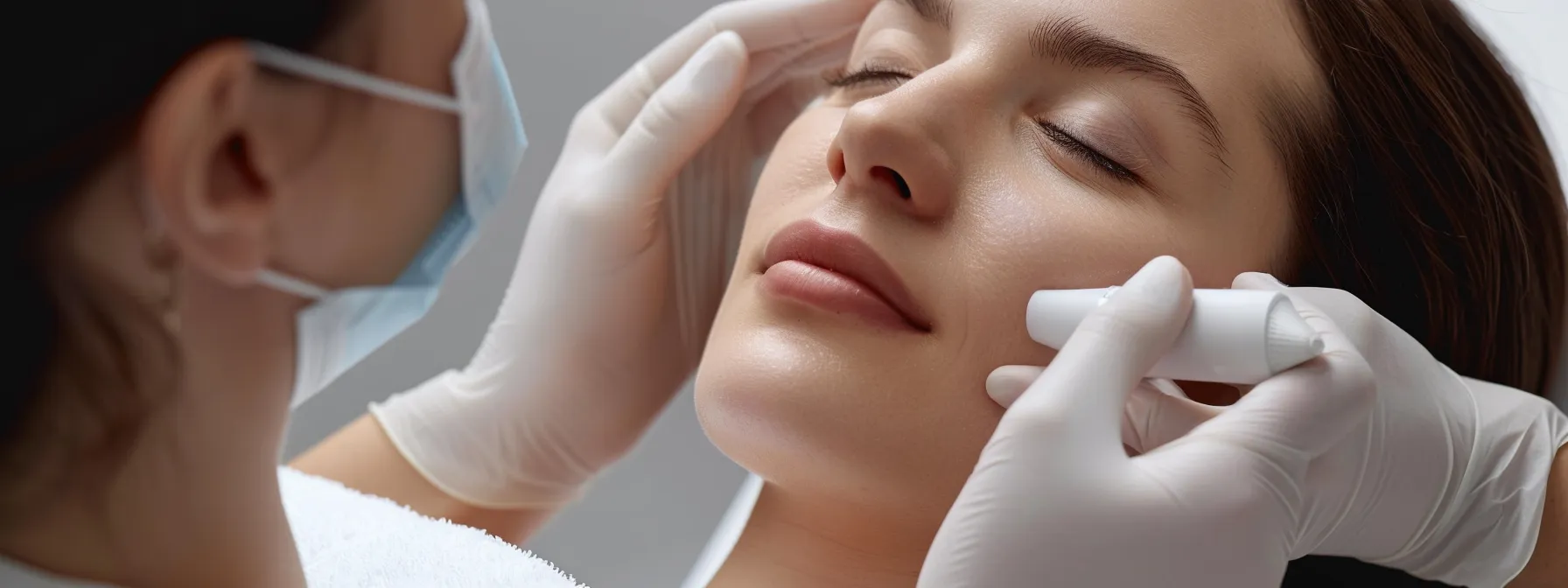 a woman receiving a rejuvenating neck tightening treatment, her skin appearing firm and lifted with a glowing complexion.