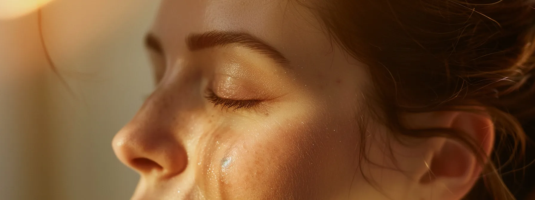 a woman with radiant, youthful skin undergoing an ultherapy treatment, with the focused ultrasound technology visibly tightening her skin.