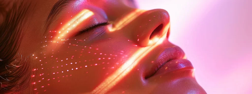 vibrant laser beams targeting skin issues, revealing a glowing complexion with improved texture.