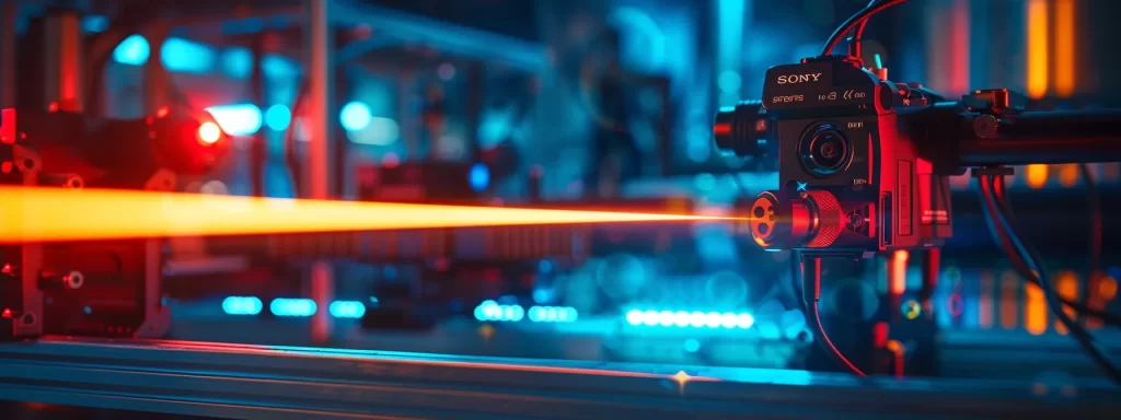 vivid lasers emitting light against a backdrop of traditional tools, showcasing the effectiveness comparison between laser and traditional skin tightening methods.